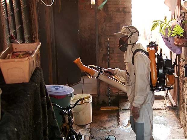 Agente de saúde faz ação para combate à dengue em Campinas (Foto: Reprodução EPTV)