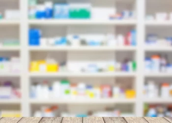 blur shelves of drugs in the pharmacy