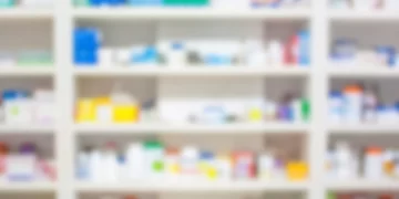 blur shelves of drugs in the pharmacy