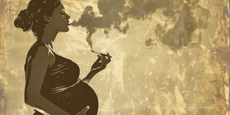 tabagismo na gravidez. silhueta de mulher grávida fumando