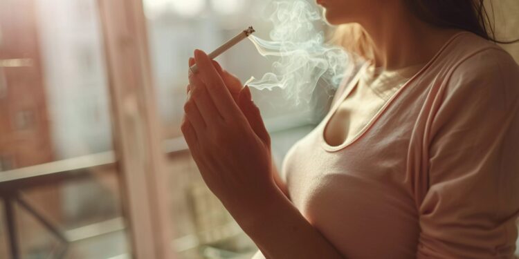 mulher com cigarro na boca representando tabagismo na gravidez