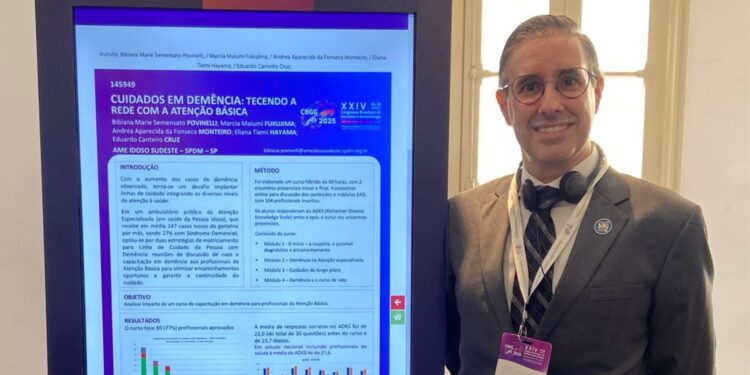 Dr. Eduardo Canteiro Cruz, diretor clínico do AME Idoso Sudeste aprensentando trabalhos do AME no 24º Congresso Brasileiro de Geriatria em Gerontologia, em Belo Horizonte