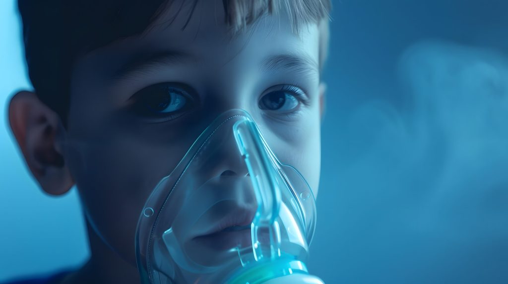 |mãe realizando o controle de asma em crianças