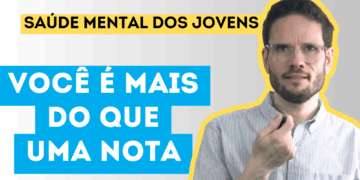 Fundo degradê cinza. À esquerda, as palavras "Saúde Mental dos Jovens" em preto. Logo abaixo, "você é mais do que uma nota" em branco. À direita, foto do Dr. Marcos.