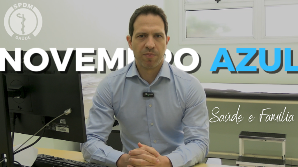 Foto do Dr. Valter Cassão. Palavras Novembro Azul ao fundo.|