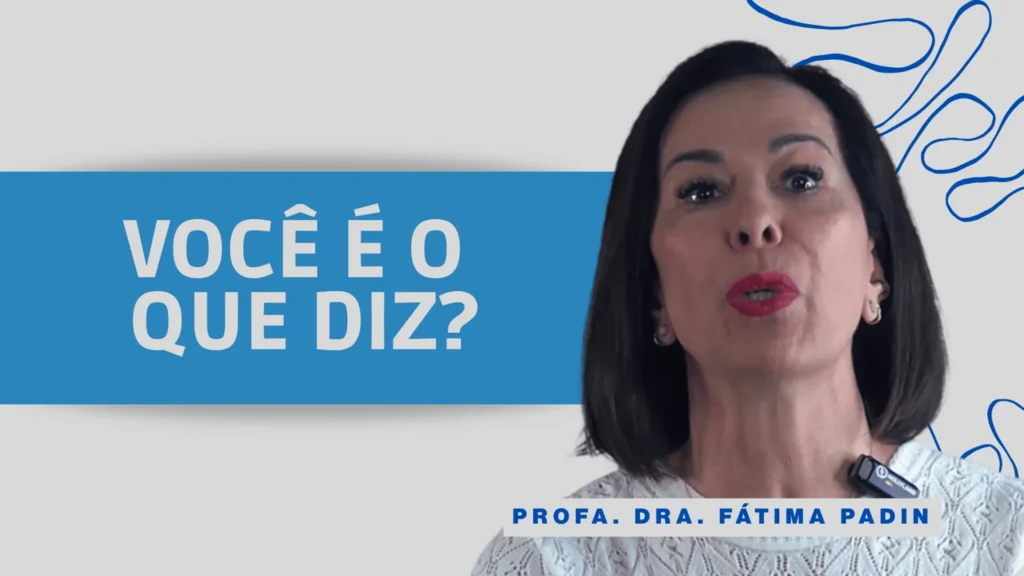 terapia lacaniana. À esquerda, a frase "você é o que você diz?", em branco. À direita, foto da Dra. Fátima Padin.