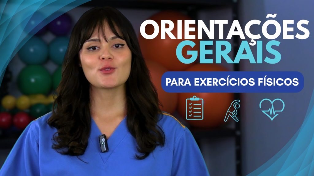 Exercícios Físicos para Idosos. Foto de Carolina Matsue em frente a uma estante com halteres. No canto superior direito, orientações gerais para exercícios físicos.