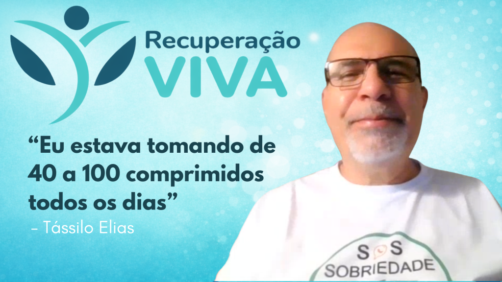 Recuperação Dependência Química. Grupos de apoio. Fundo com degradê verde claro. No topo, logo do Recuperação Viva. Logo abaixo, frase: 